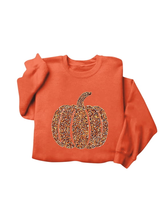 Fall Sweaters for Women Graphic Pumpkin Leaves Crew Neck Long Sleeve Loose Casual Autumn Pullover Top S