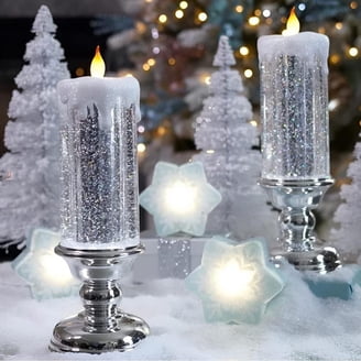 Eldnacele Set Of 9 Flameless Silver Pillar Candles - Flickering LED, Real Wax, Remote & Timer