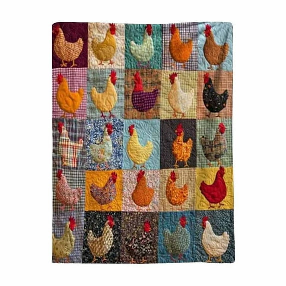 Wuztai Flannel Chicken Pattern Throw Blanket, Multiple Colorful Poultry Designs, Soft Warm Bed Sofa Cover