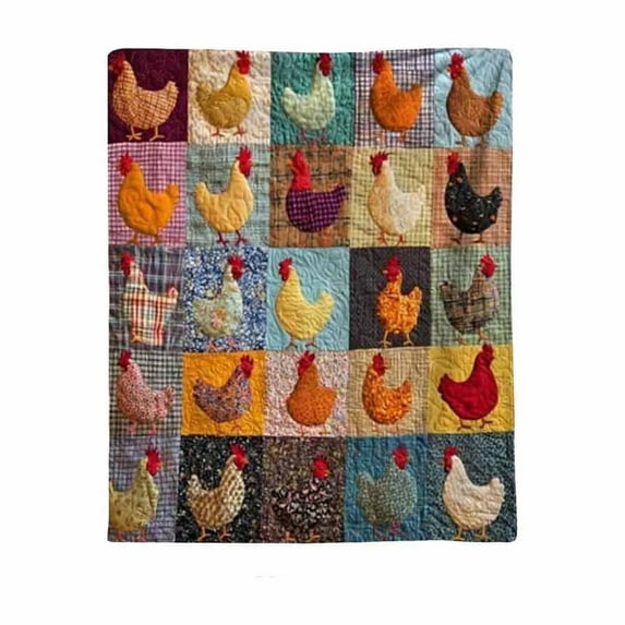 Wuztai Flannel Chicken Pattern Throw Blanket, Multiple Colorful Poultry Designs, Soft Warm Bed Sofa Cover