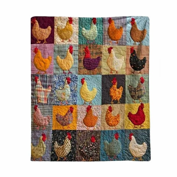 Wuztai Flannel Chicken Pattern Throw Blanket, Multiple Colorful Poultry Designs, Soft Warm Bed Sofa Cover