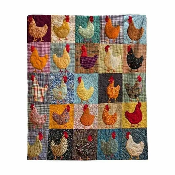 Wuztai Flannel Chicken Pattern Throw Blanket, Multiple Colorful Poultry Designs, Soft Warm Bed Sofa Cover