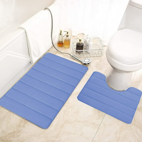 Wuztai Foam Bath Mat Set 2 Pcs, Soft Comfortable Water Absorption Non-Slip Thick Toilet Mats, Bathroom Rugs Machine Washable Dark Color