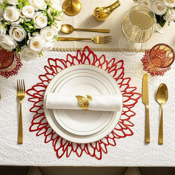 Wuztai Hibiscus Flower Hollow Placemat 38x38cm, Wedding Table Centerpiece Decoration, Round Plastic Table Mat for Party