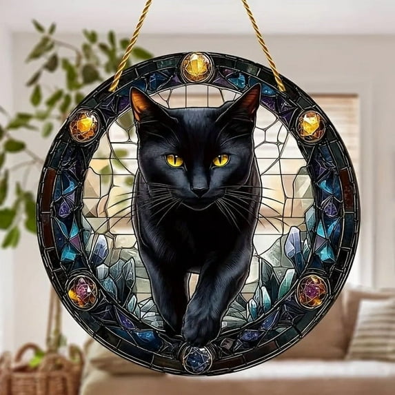 Wuztai Maine Coon Dreamcatcher Acrylic Hanging Ornament, Colorful Cat Wall Art for Kitchen Room Garden, Pet Lover Home Decoration