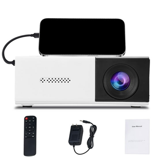Wuztai Mini Portable HD Projector Automatic Focus, 180° Rotating Stand Built-in Speakers Wireless Connectivity, Indoor Outdoor Movie Projector