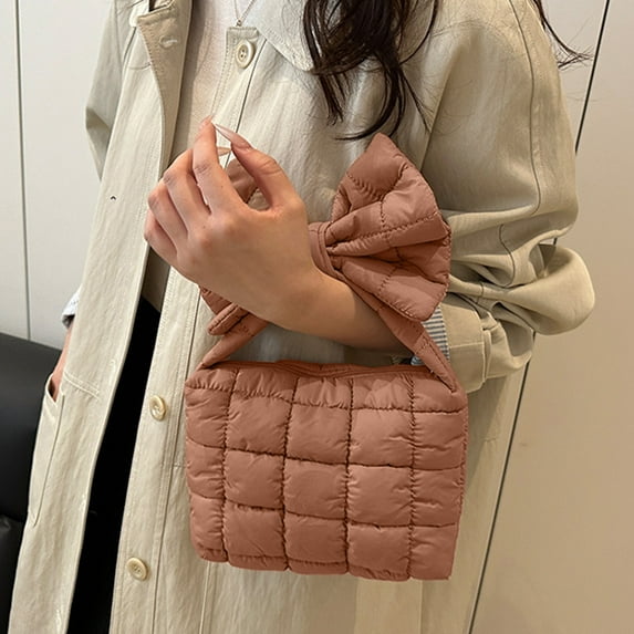 Wuztai Pleated Bow Handbag for Women, Solid Color Crossbody Shoulder Bag with Large Capacity, Fashion Tote Purse