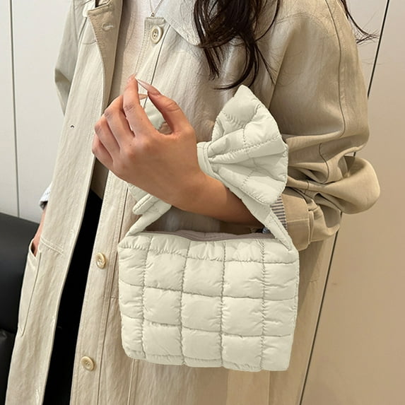 Wuztai Pleated Bow Handbag for Women, Solid Color Crossbody Shoulder Bag with Large Capacity, Fashion Tote Purse