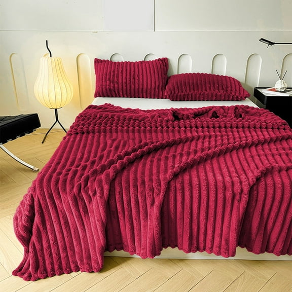 Wuztai Ribbed Fleece Throw Blanket Soft, Warm Couch Bed Cover Microfiber, Cozy Striped Sofa Blanket All Season
