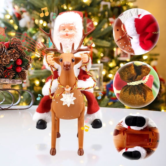 Wuztai Santa Claus Riding Deer Toy, Animated Christmas Decoration with Music for Holiday Tree, Festive Santa Claus Ornament