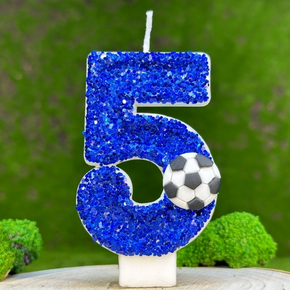 Wuztai Soccer Birthday Candle Number 9, Blue Glitter Cake Topper for KidsAdults, Birthday Party Decorations Candles
