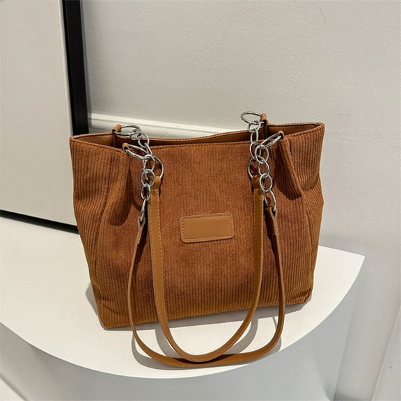 Wuztai Striped Velvet Bag Large Capacity Canvas Tote, 33x31cm Cloth Shoulder Crossbody Bag for Commuters, Casual Handheld Purse