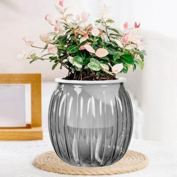 Wuztai Transparent Hydroponic Plant Pot 13x10.8cm, Self-Watering Flower Container with Water Storage, Clear Plastic Planter for Indoor