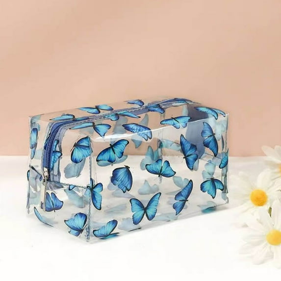 Wuztai Transparent Makeup Bag PVC Zipper Closure, Travel Cosmetic Case for Toiletries Women Men Portable Wash Pouch, Flower Print Clear Storage Bag