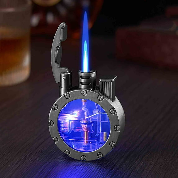 Wuztai Vintage Trench Lighter Transparent, Kerosene Lighter With Steam Punk Vintage Style, Cool Unique Mens Lighters With LED Lights