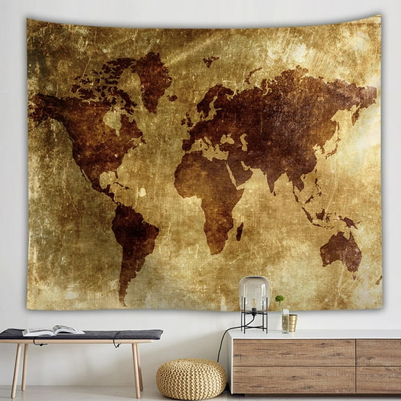 Wuztai Vintage World Map Tapestry 100x150cm, Hippie Style Wall Hanging Bedspread, Bohemian Room Decor
