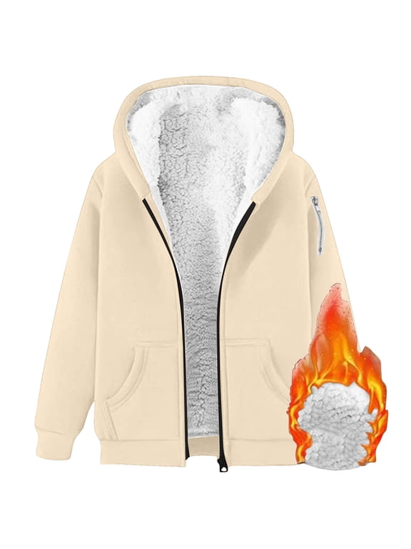 Winter Hoodies for Women Zip Up Hooded Long Sleeve Casual Comfy Loose Warm Soft Jacket Coat S