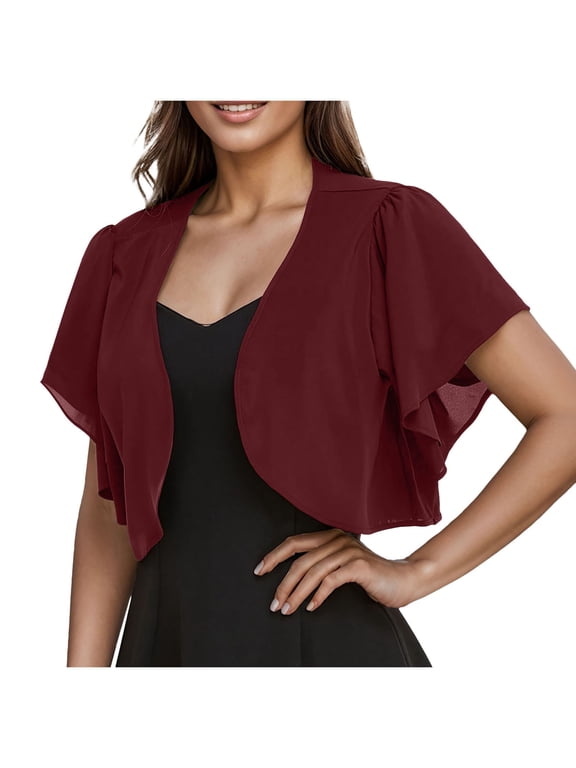 Women's Dressy Jacket Lightweight Open Back V Neck Sleeveless Elegant Cocktail Party Wedding Guest Formal Evening Top Wine XXL