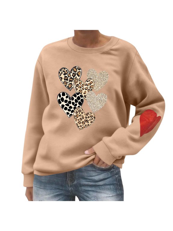 Women's Sweaters Leopard Print Long Sleeve Round Neck Casual Loose Comfy Oversized Graphic Pullover Tops S