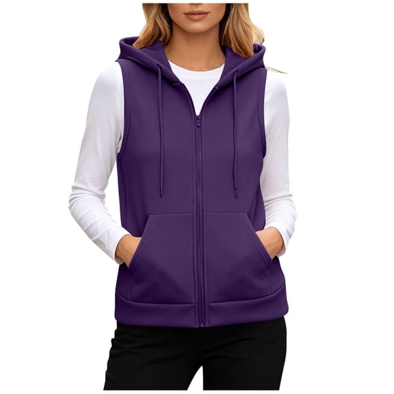 Wuztai Women's Zip Hooded Vest Sleeveless Casual Loose Solid Soft Lightweight Cardigan Jacket Purple 5XL
