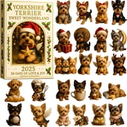 Wuztai Yorkshire Terrier Sweet 2025 Advent Calendar, 24 Days Yorkie Figurines with Santa Hats Candy Canes, Dog Lover Christmas Countdown
