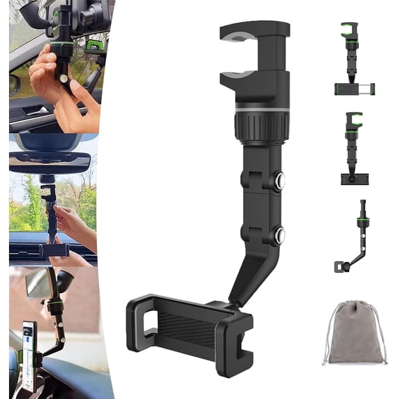 Wuzutech Car Phone Holder, Wuzutech Rear View Mirror Car Phone Holder, 360 Degree Cars Phones Holders Rearview Mirror with Telescopic Function, Strong Compatibility, Quick Installation (1)