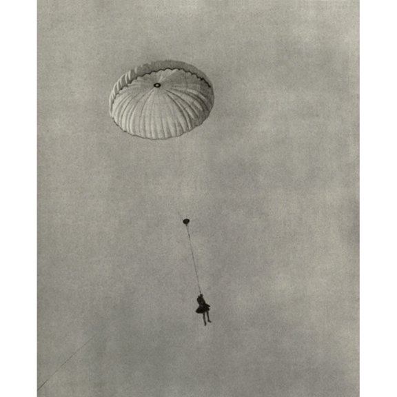 Ww1 British Observer Escaping From His Shot Down Balloon By Parachute. 1917. History (24 x 36)