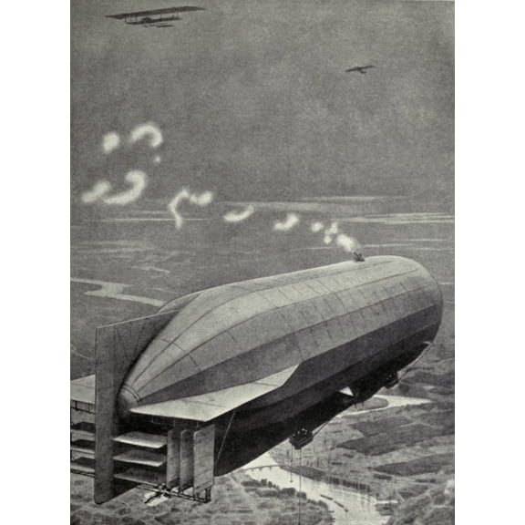 Ww1 German Zeppelins Mounted Guns Atop Their Body To Defend Against Airplanes. 1915. British Fighters Attacked Zeppelins With Incendiary Bullets To Ignite To Hydrogen Gas That Kept The Dirigible