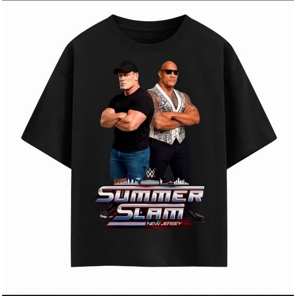 Wwe Summerslam 2025 New Jersey Giant John Cena The Rock T-Shirt