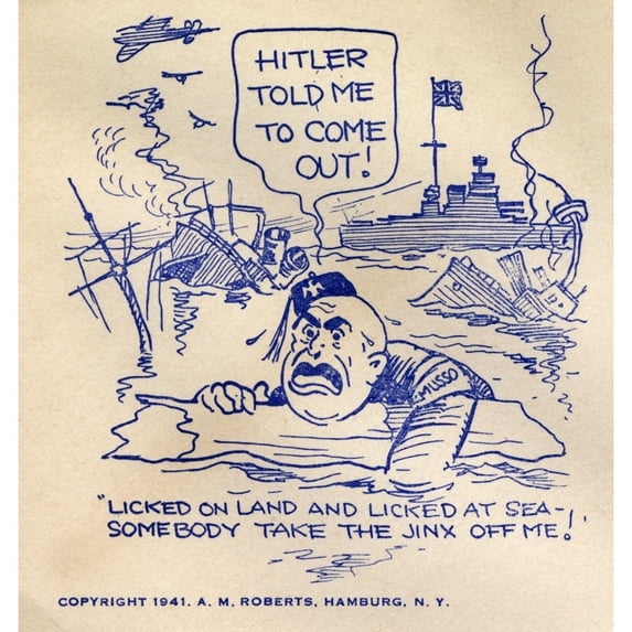 Wwii - Mussolini Sunk At Sea - First Day Cover Print By Mary Evans Grenville Collins Postcard Collection