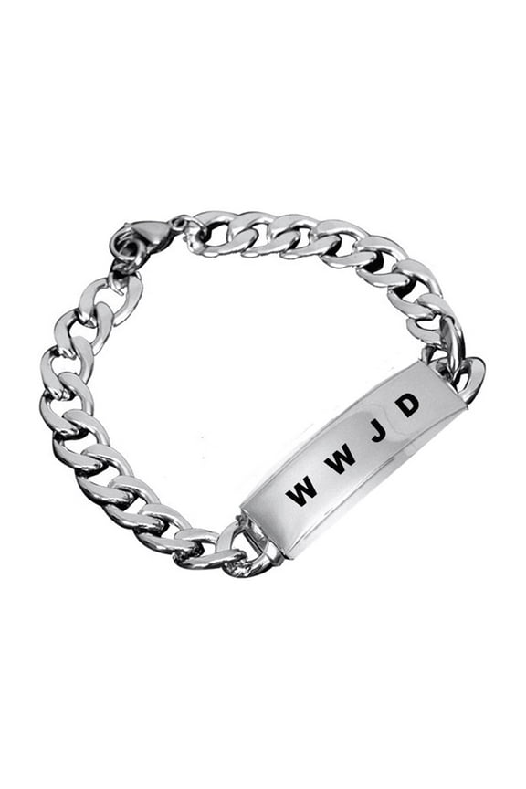 Wwjd Bracelet - What Would Jesus Do Christian Faith Reminder Cuban Chain Bracelet - Stainless Steel Christ Jesus Jewelry Men's Religious Gift for Birthday Anniversary, 8.66 inches
