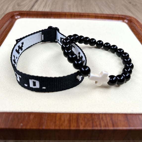 Wwjd Letter 2-piece Set Natural Stone Braided Bracelet Punk