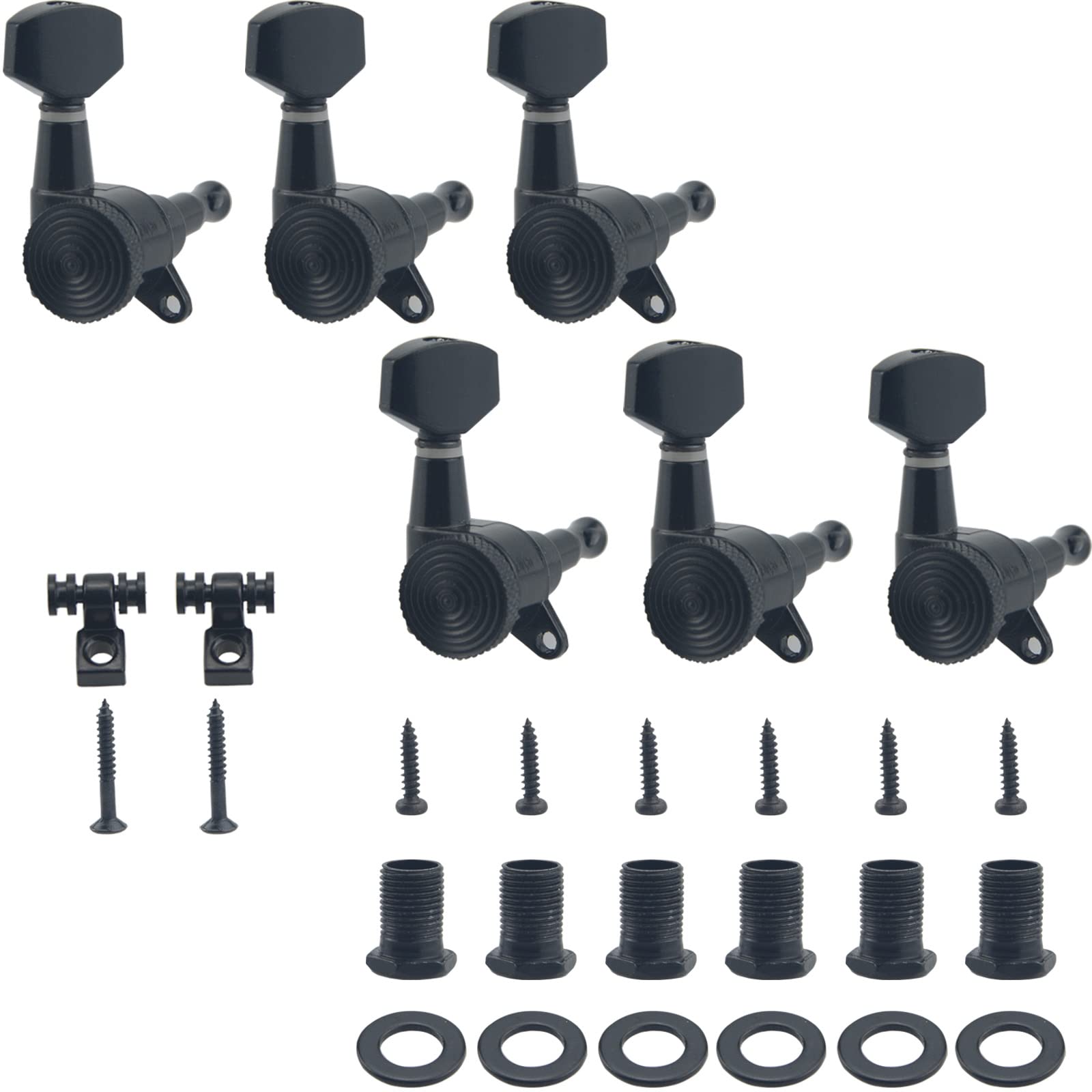 Wwomusic Black 6R Locking Tuning Pegs Keys Machine Set for Fender Strat
