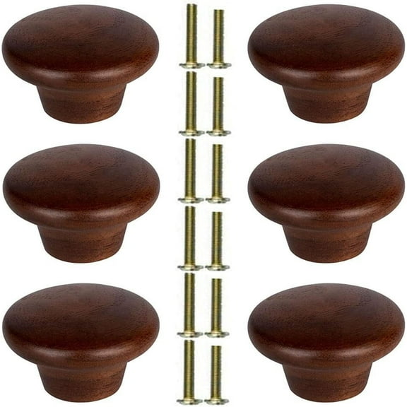 Wwxuanke 6pcs Wood Knobs Round Wooden Drawer Pulls Natural Wood 1.4"x 0.9"(DxH), for Wardrobe, Cupboard, Shoe Cabinet (Black Walnut)