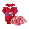 thumbnail image 1 of Wxirdiow 4th of July Little Girl Clothes Infant Newborn Baby Girl 4th of July Outfits Letter Romper Tutu Bloomers Shorts Set First Fourth of July Set Red Size,6-12 Months, 1 of 5