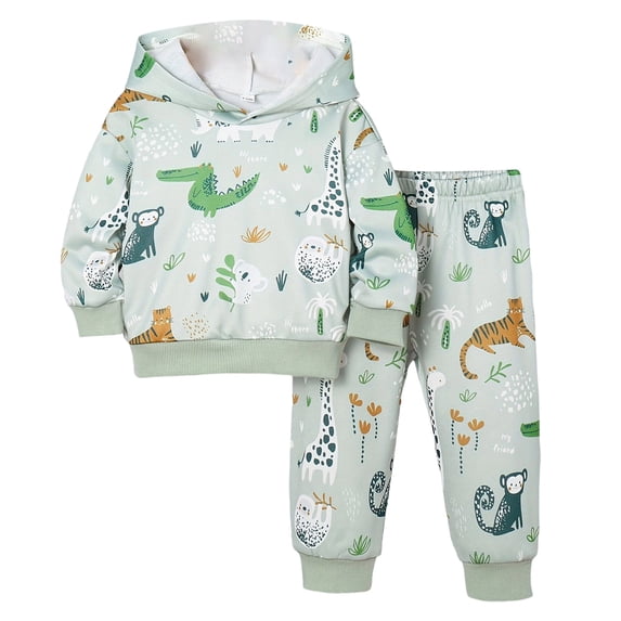 Wxirdiow Baby Boy Spring Clothes Toddler Boy Outfits 2-Piece Print Long Sleeve Sweatshirt Tops and Pants Set Boys Fall Winter Clothes Green Size,2-3 Years