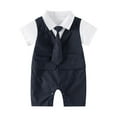 thumbnail image 1 of Wxirdiow Baby Boys' Suits Baby Boy Suit Gentleman Outfit Clothes Infant Tuxedo Short Sleeve Dress Shirt+Suspender Pants+Bowtie+Hat Navy Size,1-3M, 1 of 9