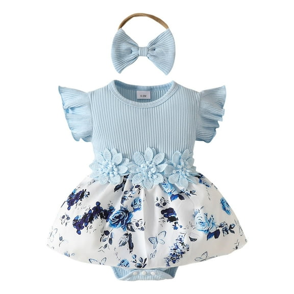 Wxirdiow Baby Clothes Girl Baby Girl Clothes Newborn Infant Outfit Ruffle Romper and Short Pants Clothing Sets for Summer Spring Blue Size,18 Months