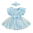 thumbnail image 1 of Wxirdiow Baby Clothes for Girls Baby Girl Summer Clothes Newborn Outfit Ruffle Romper Infant Baby Dress Bow Headband Cute Outfits Girls Blue Size,6-12 Months, 1 of 7