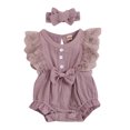 thumbnail image 1 of Wxirdiow Baby Girl Clothes Baby Girl Summer Clothes Newborn Outfit Ruffle Romper Infant Baby Dress Bow Headband Cute Outfits Girls Purple Size,12-18 Months, 1 of 4