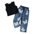 thumbnail image 1 of Wxirdiow Baby Girl Clothes Girls Summer Clothes 2 Piece Outfits Sleeveless T-Shirt and Wide-Leg Jeans Cute Clothing Set Black Size,2-3 Months, 1 of 9
