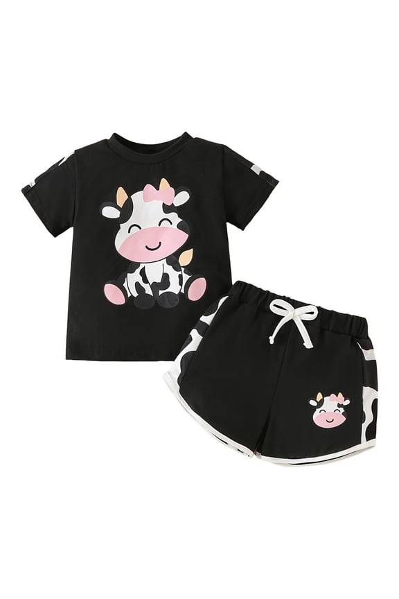 Baby Girl Clothing Toddler Baby Girl Summer Clothes Ribbed Knit Cotton Cute Summer Outfits Short Sleeves 2 Pieces Shorts Set Black Size,18-24 Months