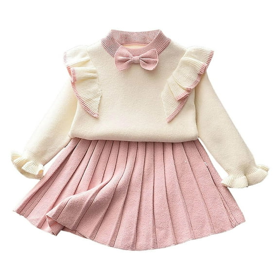 Wxirdiow Baby Girl Dress Girl Dress Long Sleeve Sweater Ruffle Button Front Knit Casual Fall Winter Dresses for Girls Pink Size,3-4 Years