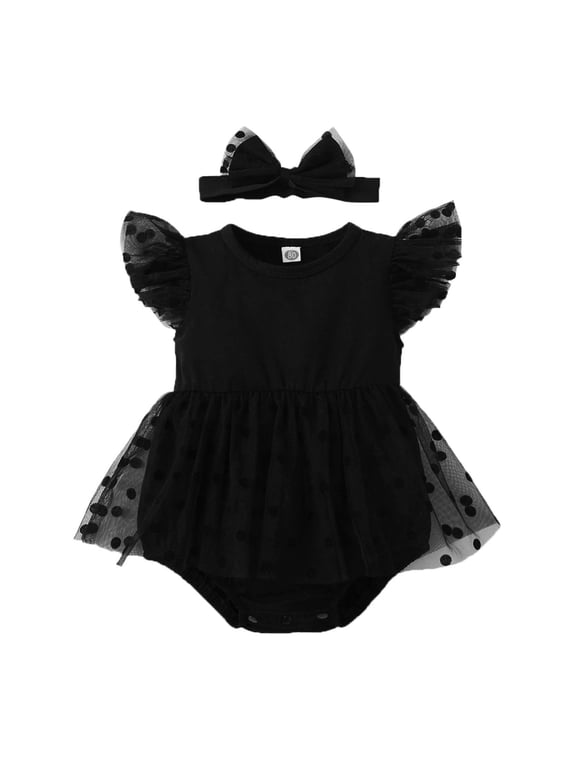 Baby Girl Dresses Baby Girl Flower Dress Summer Tutu Tulle Princess Wedding Birthday Party Dresses for Infant Girls Black Size,9-12 Months