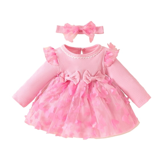 Wxirdiow Baby Girl Fall Clothes Baby Girl Clothes Cute Plaid Romper Dress Ruffle Long Sleeve One-piece Jumpsuit Bodysuit with Bow Headband Pink Size,9-12 Months