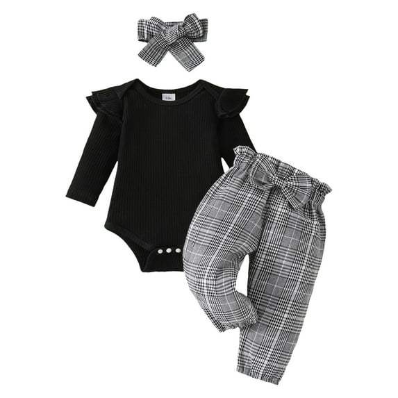 Wxirdiow Baby Girl Fall Clothes Newborn Infant Baby Girl Clothes Ruffle Romper Toddler Girl Cotton Pant Sets Girls Clothing Outfit Black Size,3-6 Months