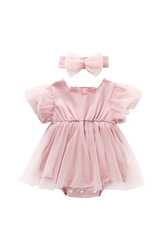 Baby Girl Outfits Newborn Baby Girl Cotton Bubble Romper Summer Clothes Vintage Ruffle Short Sleeve Bodysuits Outfit Pink Size,0-3 Months