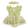 thumbnail image 1 of Wxirdiow Baby Girl Outfits Newborn Baby Girl Romper Dress Lace Floral Sleeveless Tulle Dress with Headband Infant Summer Mesh Jumpsuits Green Size,9-12 Months, 1 of 4