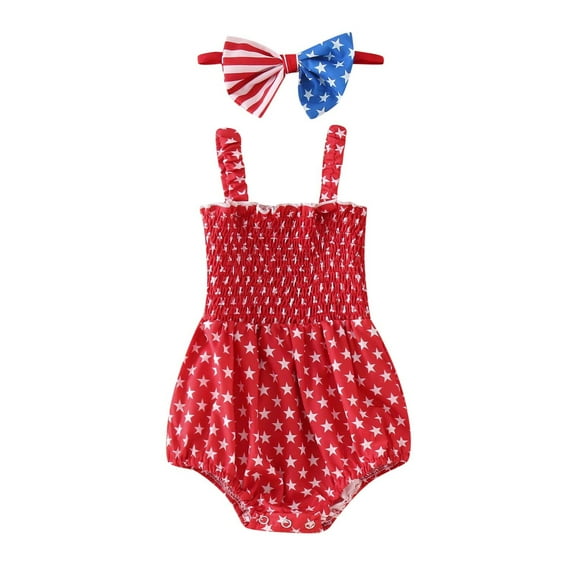 Wxirdiow Baby Girls Clothes 4th of July Baby Girl Romper Ruffle Sleeve Ribbed Romper Dress Skirt Fourth of July America Flag Stars Stripe Clothes Red Size,3-6 Months