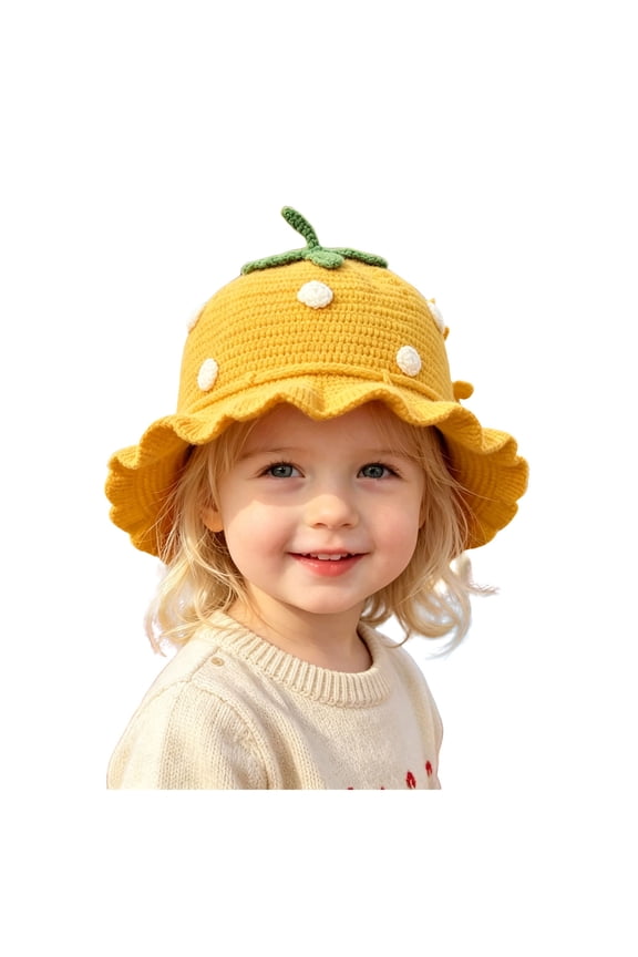 Baby Hat Baby Girls Knitted Strawberry Hat Strawberry Crochet Knitted Winter Hat Breathable Warm Hat Yellow Size,1-4 Years